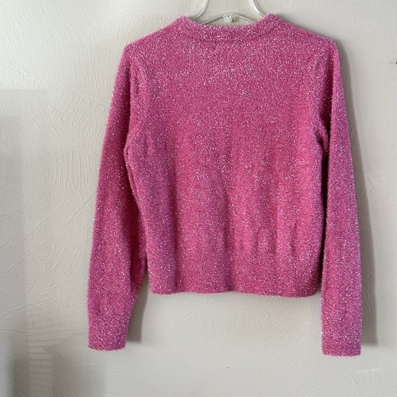 NWT Old Navy Eyelash Sweater Pink Glitter Size Medium Crew Neck Long Sleeves - Picture 6 of 13